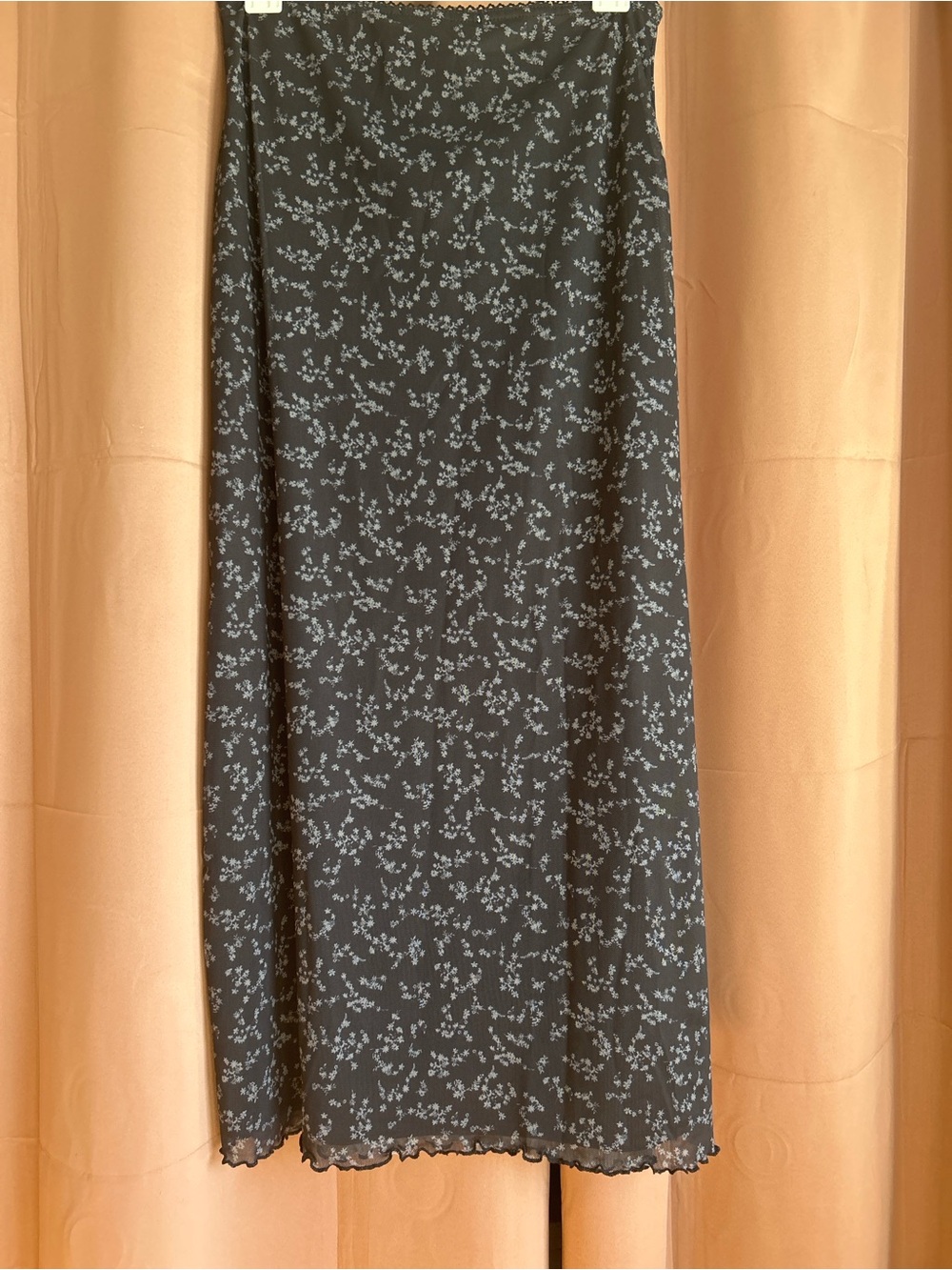 Hippie Rose Black Maxi Skirt with Light Blue Floral Print